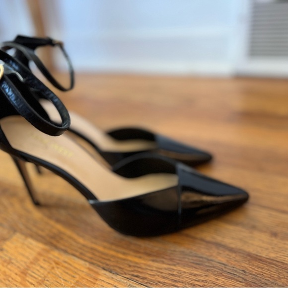 Nine West Black Patent Pointed Toe Ankle Strap Stiletto Heels Size 6 - Picture 2 of 4